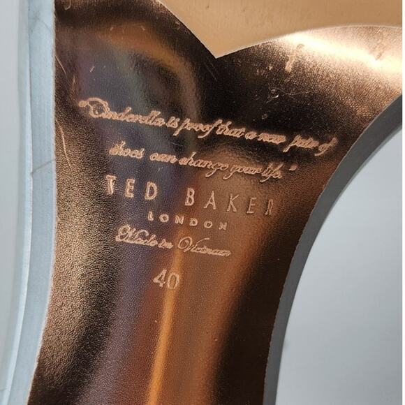 Womens Ted Baker Silver Bow Rose Gold Trim Heels Size 40 9.5 - Picture 7 of 11